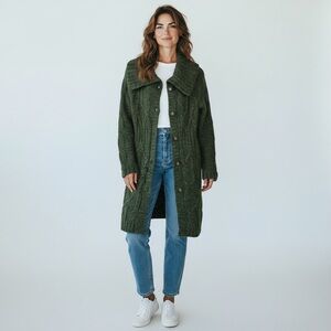 Ann Taylor LOFT Forest Green Collared Cardigan Sweater Coat, Medium